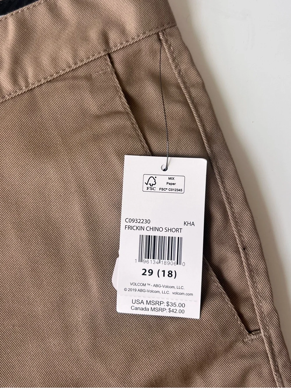 Volcom Youth Frickin Chino Shorts Size 18 / 29 Khaki NWT